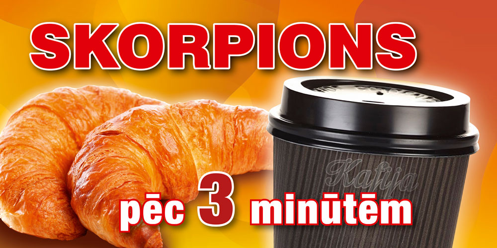 Baneris "Kafija pēc 3 minūtēm" Baneris-Skorpions